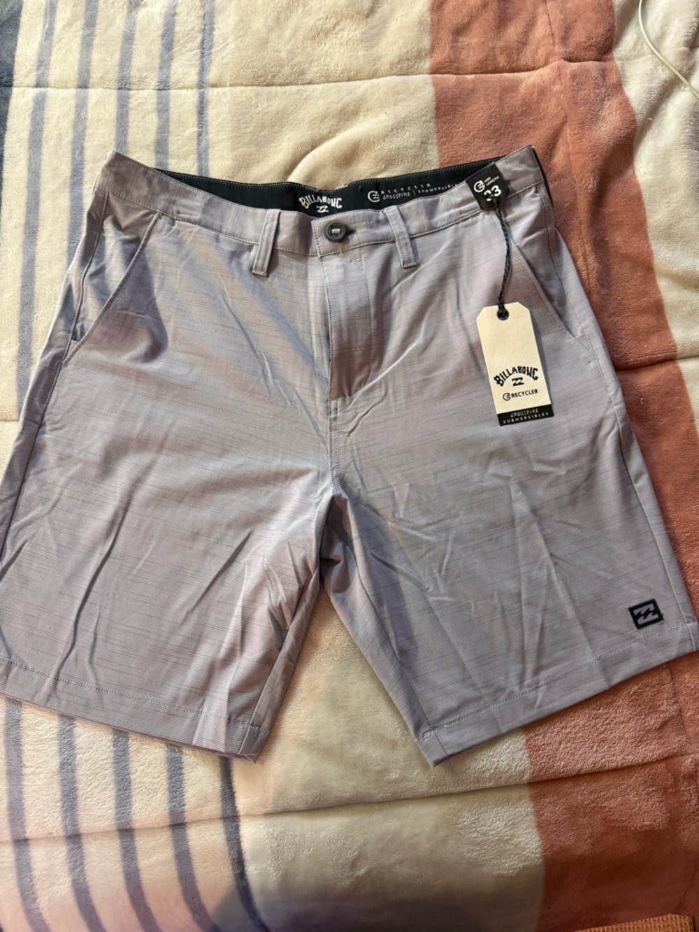NWT Size 33 Billabong Light Gray Flat Front Performance Shorts